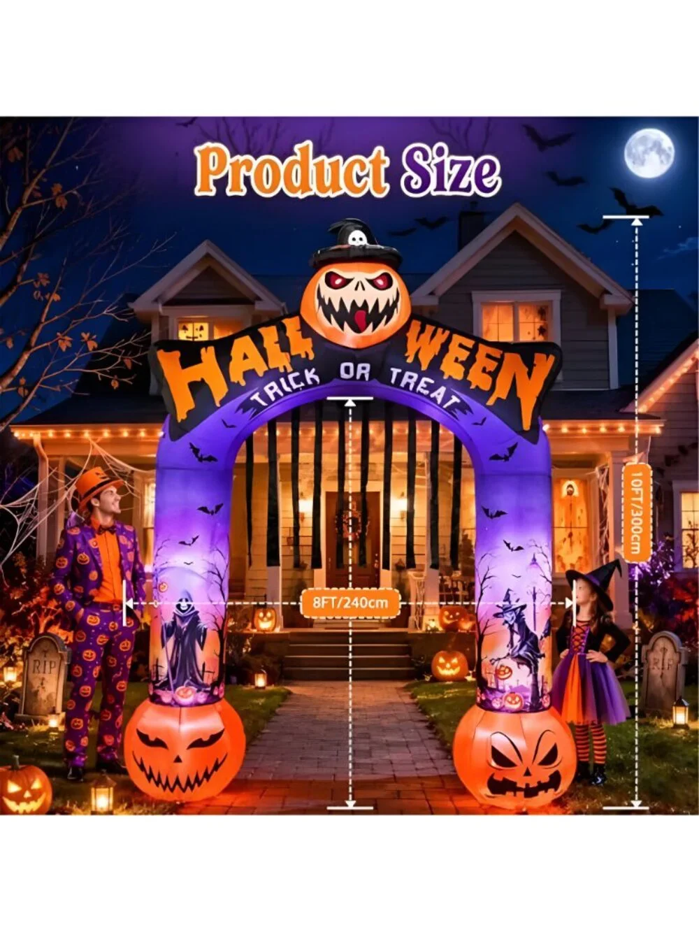 10 FT Halloween Inflatable Archway, Built-in LED Lights, Blow Up Outdoor Yard